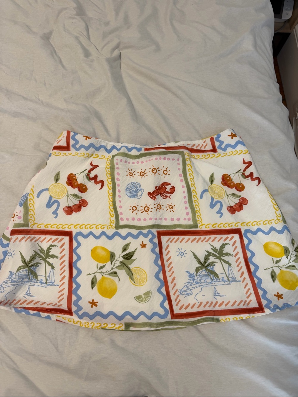 Abercrombie & Fitch White Tropical Patchwork Skirt with Yellow & Red Accents